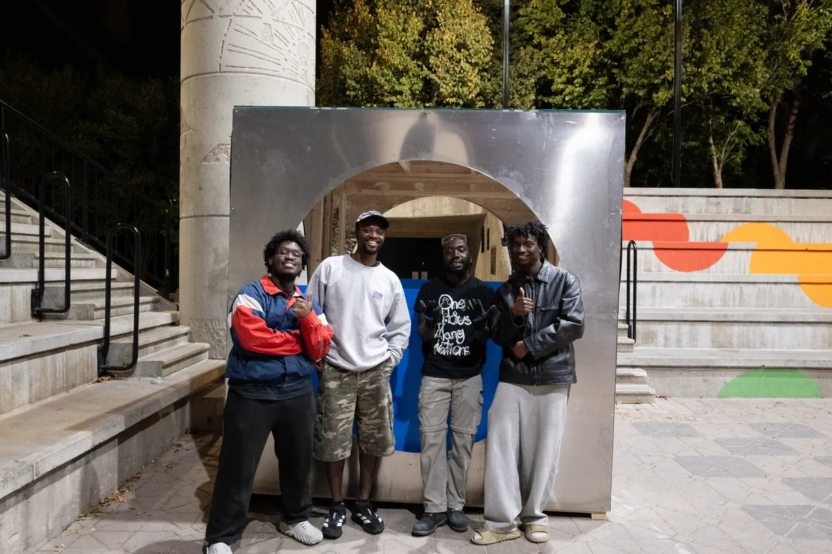 So Basically... A Box (2025) by Oluuji. Project team, left to right: Deinma David Iyagba, Tomiwa Balogun, Olanrewaju Victor Abiola (OVA), and Aderemilekun “Oluuji” Olusoga.